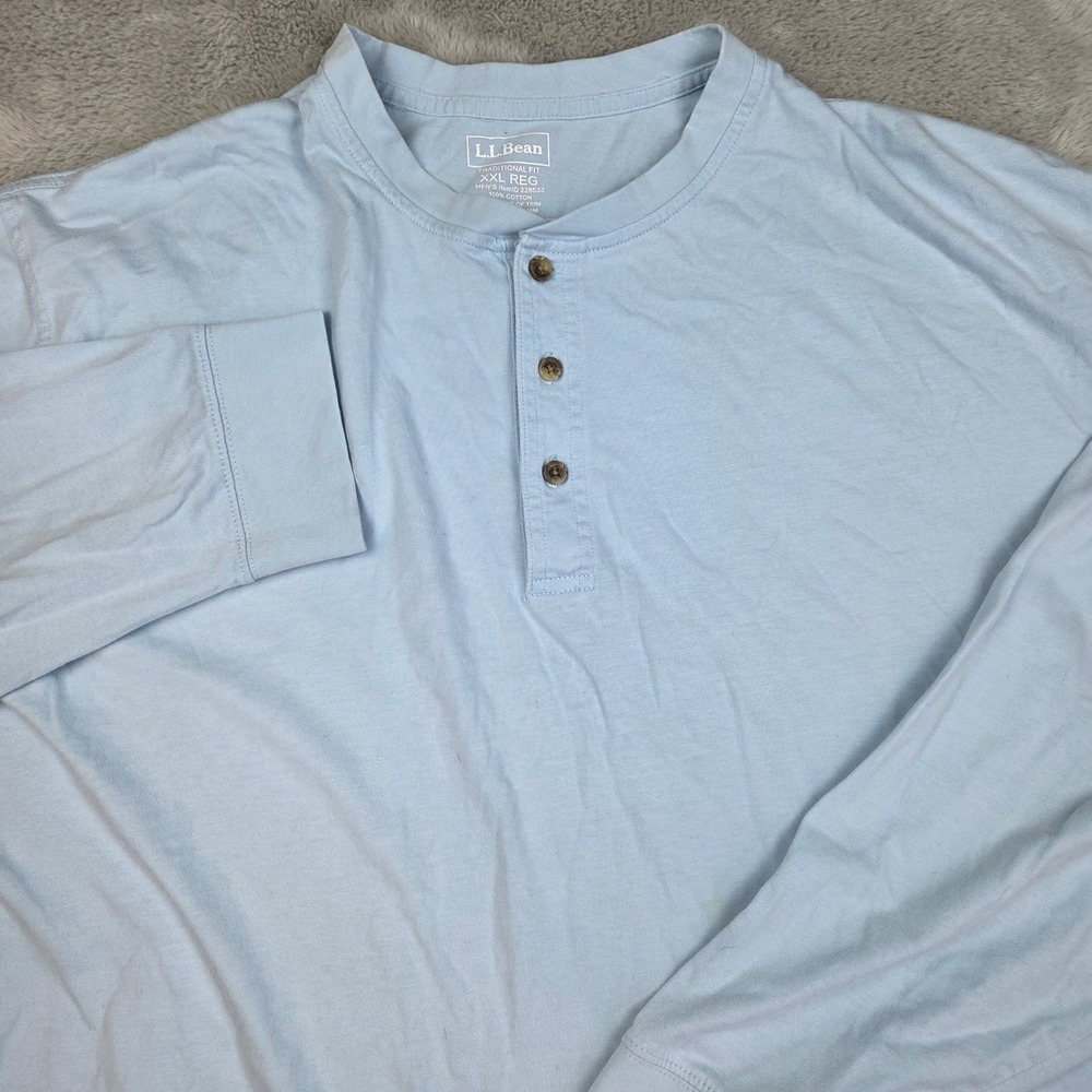 L.L.Bean Henley Shirt Mens XXL REG Traditional Fit Long Sleeve Cotton Light Blue